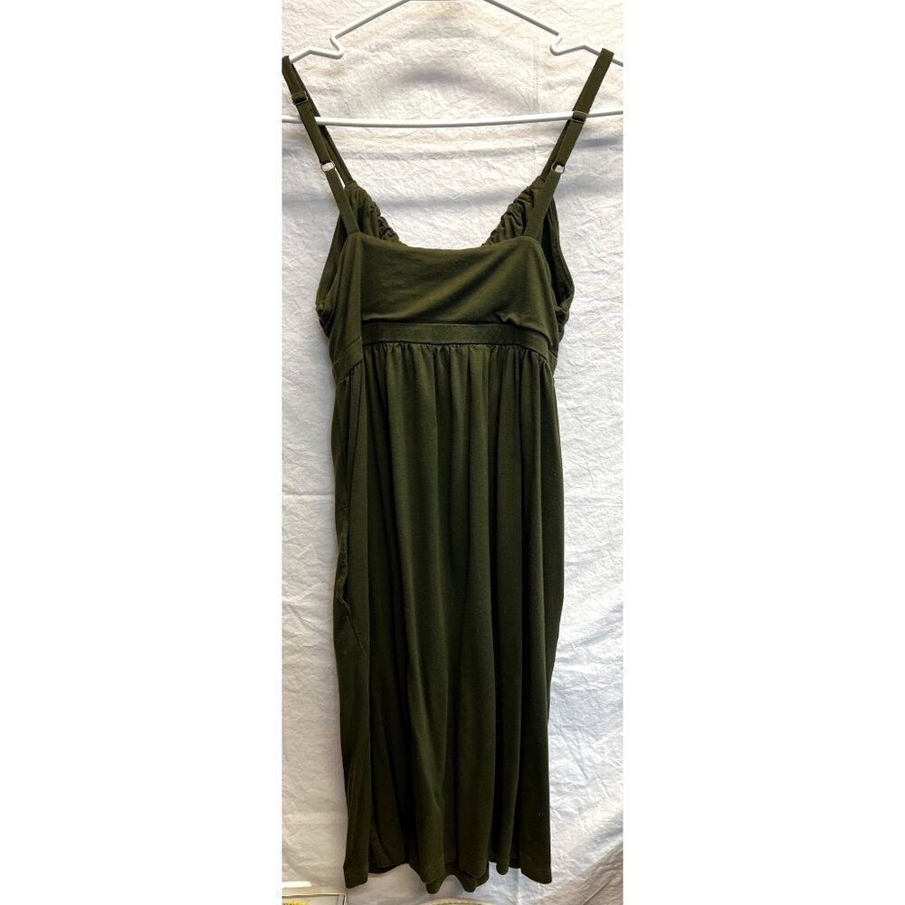 Talbots Green Empire Waist Sleeveless Small Mini Dress Adj Straps Side Pockets - Picture 2 of 2